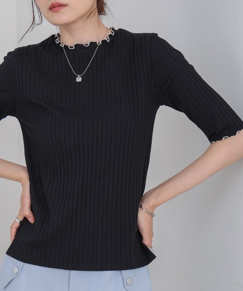 Bab(バブ)の「ウェーブメローハーフスリーブリブカットソー(Tシャツ/カットソー・レディース・アイボリー/ブラック/ベージュ/ライトグレー/テラコッタ・M)」の17枚目の写真
