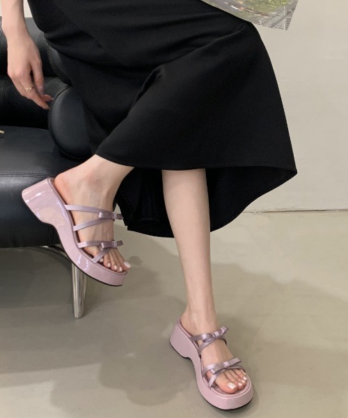 gossip!ロサンゼルス(ゴシップロサンゼルス)の「ダブルリボンストラップ ボリュームソールサンダル(サンダル・レディース・ライトパープル/ブラック・S/M/L/XL)」の14枚目の写真