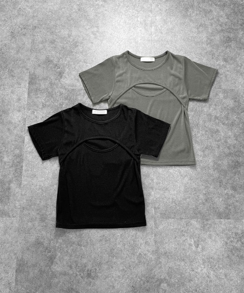 LVEU.(ラブユ.)の「【LVEU.】フロントカットアウトトップス / トップス 半袖 カットアウト 肌見せ ミニT クロップド ショート コンパクト ブラック カーキ(Tシャツ/カットソー・レディース・ブラック/カーキ・FREE)」の19枚目の写真