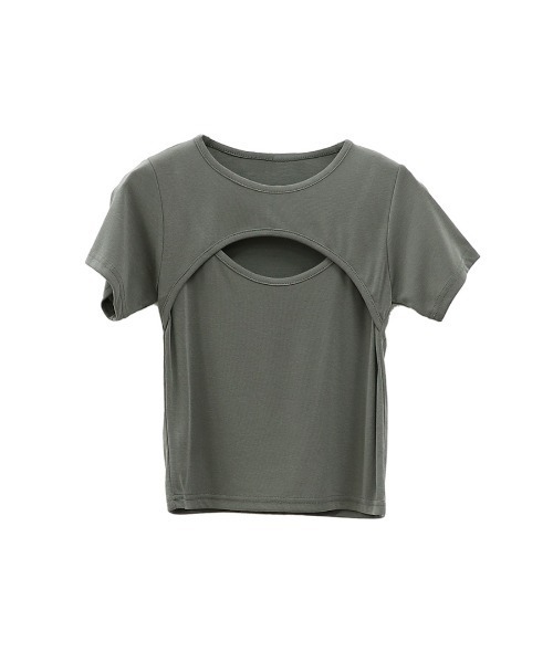 LVEU.(ラブユ.)の「【LVEU.】フロントカットアウトトップス / トップス 半袖 カットアウト 肌見せ ミニT クロップド ショート コンパクト ブラック カーキ(Tシャツ/カットソー・レディース・ブラック/カーキ・FREE)」の21枚目の写真