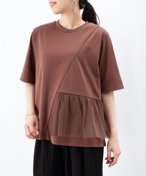 tシャツ LC/LLL ドットチュールアシメフリルカットソー レディース LADY LUCK LUCA tシャツ LC/LLL ドットチュールアシメフリル
