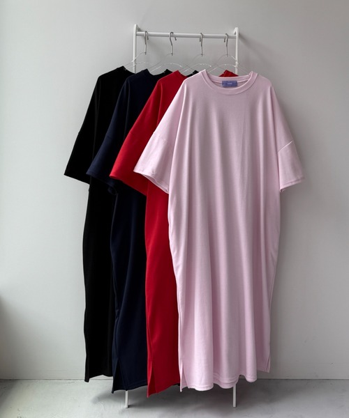 wee9s(ウィークス)の「HANSODE super loose light sweatee one piece / 半袖スウェッティーワンピース(スーパールーズタイプ)(ワンピース・レディース・ネイビー/レッド/ブラック/ベビーピンク/チェリーピンク/グレー/ミント/チャコール・FREE/SHORT/LONG)」の9枚目の写真