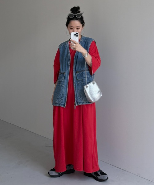 wee9s(ウィークス)の「HANSODE super loose light sweatee one piece / 半袖スウェッティーワンピース(スーパールーズタイプ)(ワンピース・レディース・ネイビー/レッド/ブラック/ベビーピンク/チェリーピンク/グレー/ミント/チャコール・FREE/SHORT/LONG)」の22枚目の写真