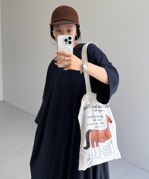 wee9s(ウィークス)の「HANSODE super loose light sweatee one piece / 半袖スウェッティーワンピース(スーパールーズタイプ)(ワンピース・レディース・ネイビー/レッド/ブラック/ベビーピンク/チェリーピンク/グレー/ミント/チャコール・FREE/SHORT/LONG)」の12枚目の写真