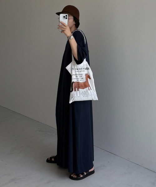 wee9s(ウィークス)の「HANSODE super loose light sweatee one piece / 半袖スウェッティーワンピース(スーパールーズタイプ)(ワンピース・レディース・ネイビー/レッド/ブラック/ベビーピンク/チェリーピンク/グレー/ミント/チャコール・FREE/SHORT/LONG)」の14枚目の写真