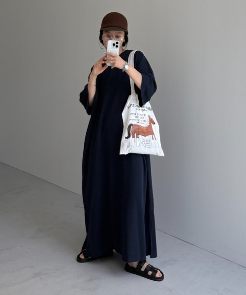 wee9s(ウィークス)の「HANSODE super loose light sweatee one piece / 半袖スウェッティーワンピース(スーパールーズタイプ)(ワンピース・レディース・ネイビー/レッド/ブラック/ベビーピンク/チェリーピンク/グレー/ミント/チャコール・FREE/SHORT/LONG)」の13枚目の写真