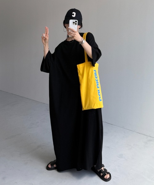 wee9s(ウィークス)の「HANSODE super loose light sweatee one piece / 半袖スウェッティーワンピース(スーパールーズタイプ)(ワンピース・レディース・ネイビー/レッド/ブラック/ベビーピンク/チェリーピンク/グレー/ミント/チャコール・FREE/SHORT/LONG)」の15枚目の写真
