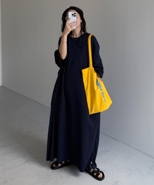 wee9s(ウィークス)の「HANSODE super loose light sweatee one piece / 半袖スウェッティーワンピース(スーパールーズタイプ)(ワンピース・レディース・ネイビー/レッド/ブラック/ベビーピンク/チェリーピンク/グレー/ミント/チャコール・FREE/SHORT/LONG)」の18枚目の写真