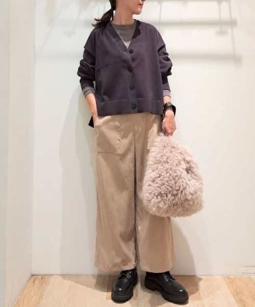 human woman（ヒューマンウーマン）の「◆オーガニックコットン混プレーティングカーディガン（カーディガン/ボレロ・レディース・グレー/ブルー/ブラウン・MEDIUM）」の4枚目の写真