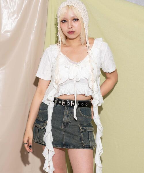 dispark（ディスパーク）の「DISPARK/ダメージフリルヘムカーデ（カーディガン/ボレロ・レディース・ブラック/オフホワイト・FREE）」の5枚目の写真