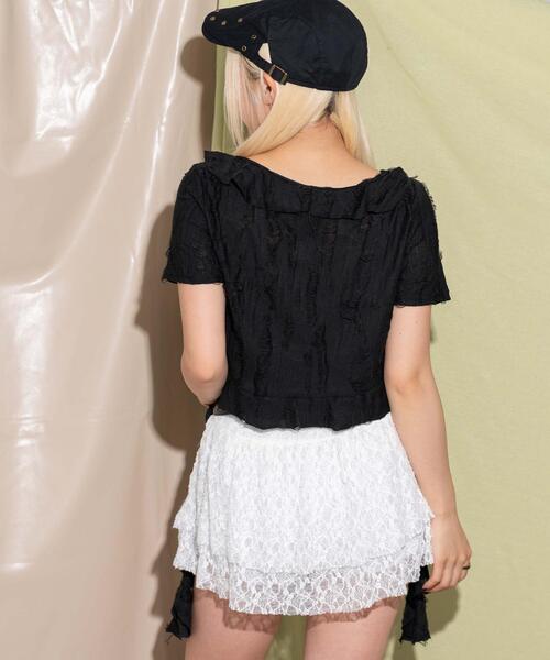 dispark（ディスパーク）の「DISPARK/ダメージフリルヘムカーデ（カーディガン/ボレロ・レディース・ブラック/オフホワイト・FREE）」の8枚目の写真