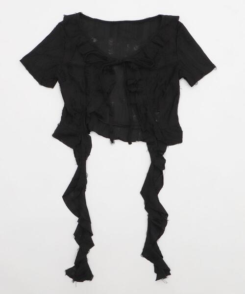 dispark（ディスパーク）の「DISPARK/ダメージフリルヘムカーデ（カーディガン/ボレロ・レディース・ブラック/オフホワイト・FREE）」の12枚目の写真