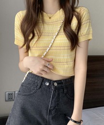 美品✨コムデギャルソン マルチカラー ニット 半袖　ハイネック ボーダー 伸縮性 美品✨コムデギャルソン マルチカラー ニット 半袖 ハイネック