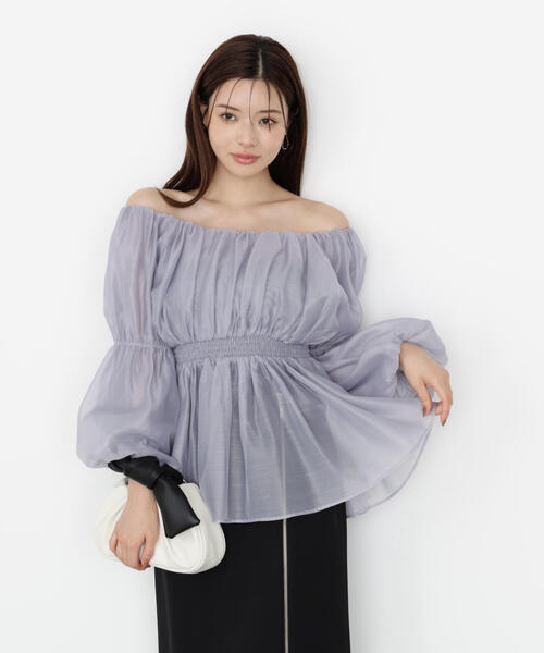 PROPORTION BODY DRESSING(プロポーションボディドレッシング)の「バルーンスリーブオフショルブラウス / 1215210809(シャツ/ブラウス・レディース・ブルー/ピンク/ホワイト系その他/ベージュ・MEDIUM/SMALL)」の1枚目の写真