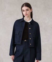 ANAYI アナイ　ショート　ジャケット　コート　ブルー セットアップ対応商品】カラースラブツィードショート