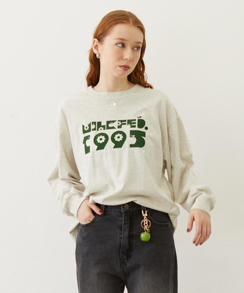 MILKFED.（ミルクフェド）の「APPLE LOGO FLOCK PRINT L/S TEE（Tシャツ/カットソー・レディース・ブラック/イエロー/オートミール・M/L）」の2枚目の写真