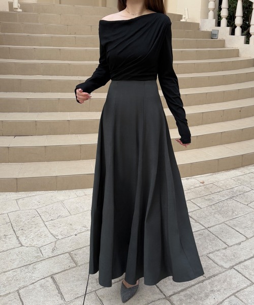 バックレースアップドレープドッキングワンピース