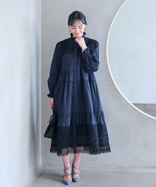 Chesty(チェスティー)の「ミックスレースシャツワンピース(ワンピース・レディース・ホワイト/ネイビー・0/1)」の9枚目の写真