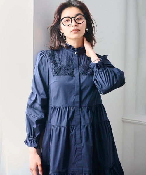 Chesty(チェスティー)の「ミックスレースシャツワンピース(ワンピース・レディース・ホワイト/ネイビー・0/1)」の11枚目の写真
