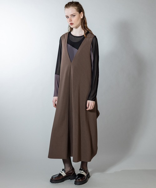 OSMOSIS（オズモーシス）の「3WAYストライプジャンパースカート（ジャンパースカート・レディース・ブラウン/ブラック/グレー・ONE SIZE）」の3枚目の写真