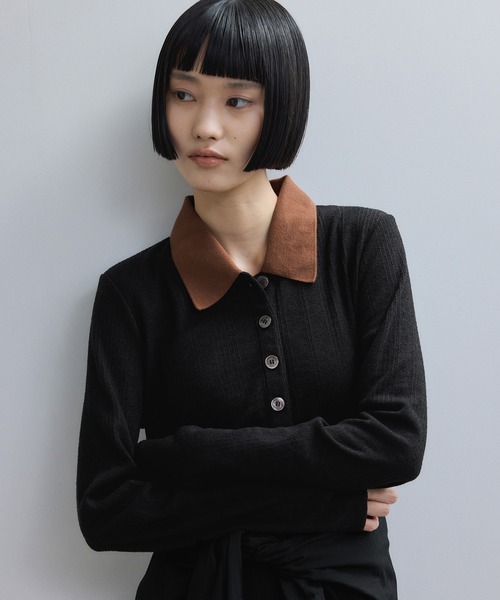 ADAM ET ROPE'（アダムエロペ）の「【WEB限定】ロングスリーブポロシャツ（ポロシャツ・レディース・ブラック系その他/ブラック系その他3/ブラウン系その他/ネイビー/ブラック系その他2・FREE）」の11枚目の写真