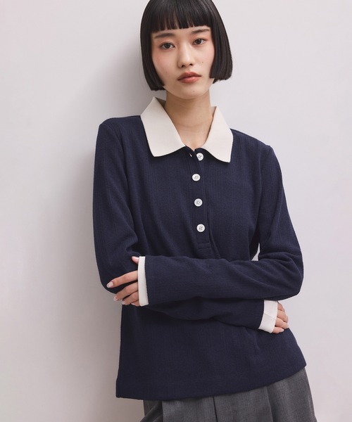 ADAM ET ROPE コクーンスリーブポロシャツ ネイビー ADAM ET ROPE'（アダムエロペ） ポロシャツ ポロ コクーンスリーブ