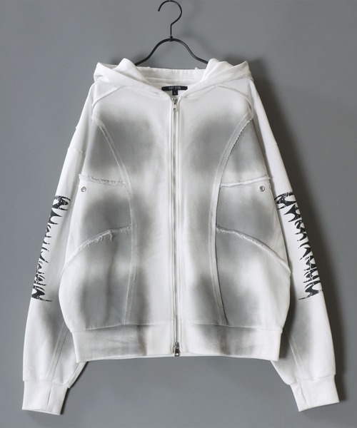 SITRY(シトリー)の「Grunge Style Sweat Hoodie/グランジ ヴィンテージライク オーバーサイズ ショート丈 ダブルジップ 裏毛 フルジップパーカー フーディー パーカー スウェット レディース メンズ セットアップ対応(パーカー・メンズ・ブラック/ホワイト/ピンク・M/L)」の4枚目の写真