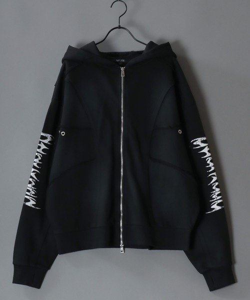 SITRY(シトリー)の「Grunge Style Sweat Hoodie/グランジ ヴィンテージライク オーバーサイズ ショート丈 ダブルジップ 裏毛 フルジップパーカー フーディー パーカー スウェット レディース メンズ セットアップ対応(パーカー・メンズ・ブラック/ホワイト/ピンク・M/L)」の6枚目の写真