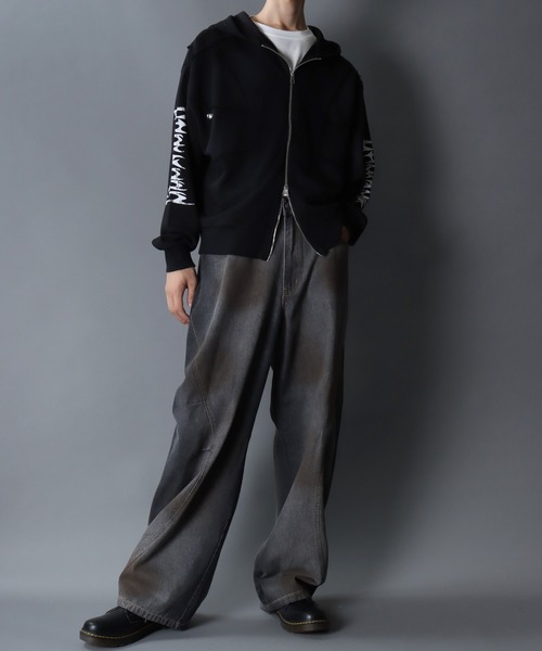 ❤︎00s grunge お兄系 ゴシック グランジ ヴィンテージプリントパーカー セール】Grunge Style Sweat Half Zip Hoodie/グランジ