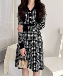 Mejoul | 千鳥柄 ウエスト切替 ニットミニワンピース(ワンピース)