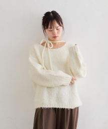 アシメオフショルシャギーニット