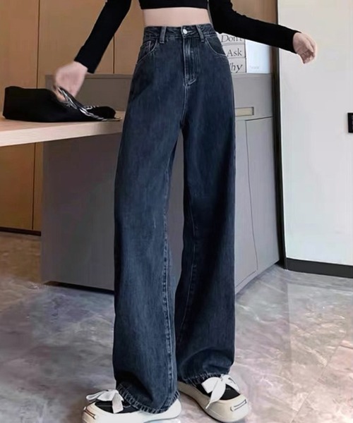 VIBGYOR（ヴィブジョー）の「ストレートワイドデニムパンツ / フルレングス ゆるシルエット ジーンズ(CZ)（デニムパンツ・レディース・ネイビー/ブラウン/ブラック/ブルー・LARGE/MEDIUM）」の3枚目の写真