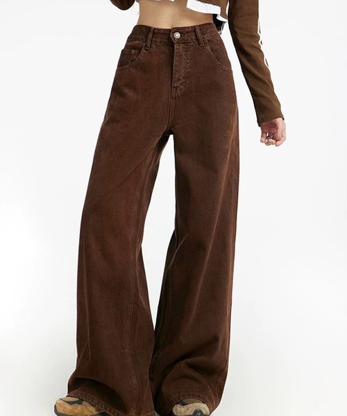 VIBGYOR（ヴィブジョー）の「ストレートワイドデニムパンツ / フルレングス ゆるシルエット ジーンズ(CZ)（デニムパンツ・レディース・ネイビー/ブラウン/ブラック/ブルー・LARGE/MEDIUM）」の2枚目の写真