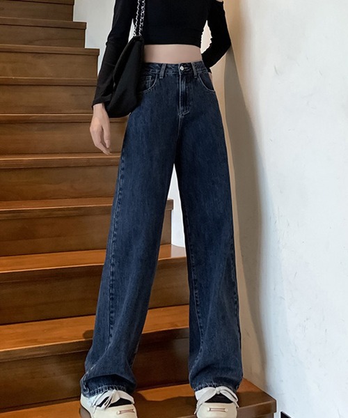 VIBGYOR（ヴィブジョー）の「ストレートワイドデニムパンツ / フルレングス ゆるシルエット ジーンズ(CZ)（デニムパンツ・レディース・ネイビー/ブラウン/ブラック/ブルー・LARGE/MEDIUM）」の5枚目の写真