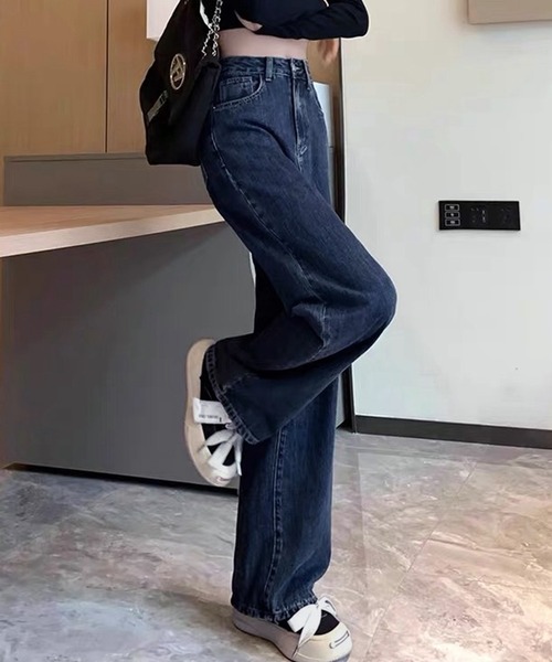 VIBGYOR（ヴィブジョー）の「ストレートワイドデニムパンツ / フルレングス ゆるシルエット ジーンズ(CZ)（デニムパンツ・レディース・ネイビー/ブラウン/ブラック/ブルー・LARGE/MEDIUM）」の6枚目の写真