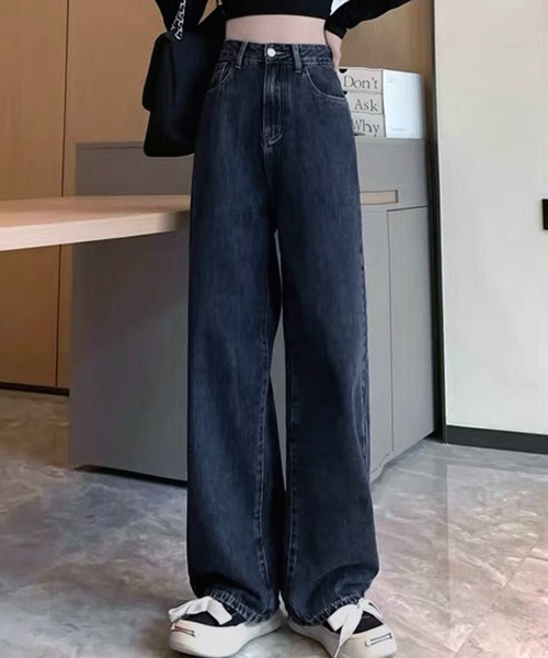 VIBGYOR（ヴィブジョー）の「ストレートワイドデニムパンツ / フルレングス ゆるシルエット ジーンズ(CZ)（デニムパンツ・レディース・ネイビー/ブラウン/ブラック/ブルー・LARGE/MEDIUM）」の7枚目の写真