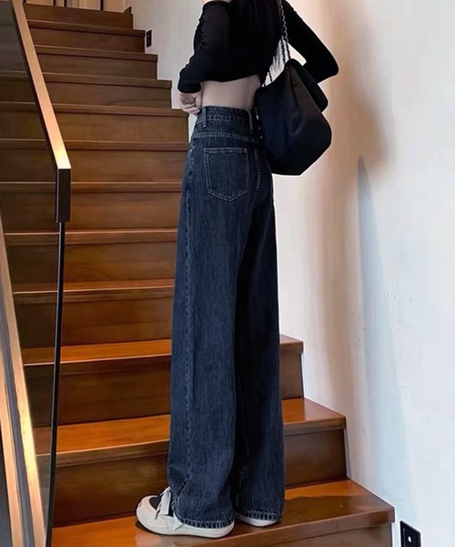 VIBGYOR（ヴィブジョー）の「ストレートワイドデニムパンツ / フルレングス ゆるシルエット ジーンズ(CZ)（デニムパンツ・レディース・ネイビー/ブラウン/ブラック/ブルー・LARGE/MEDIUM）」の8枚目の写真