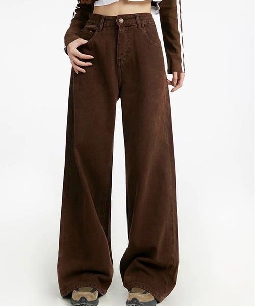 VIBGYOR（ヴィブジョー）の「ストレートワイドデニムパンツ / フルレングス ゆるシルエット ジーンズ(CZ)（デニムパンツ・レディース・ネイビー/ブラウン/ブラック/ブルー・LARGE/MEDIUM）」の11枚目の写真