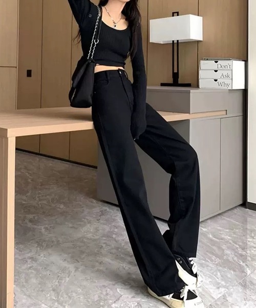 VIBGYOR（ヴィブジョー）の「ストレートワイドデニムパンツ / フルレングス ゆるシルエット ジーンズ(CZ)（デニムパンツ・レディース・ネイビー/ブラウン/ブラック/ブルー・LARGE/MEDIUM）」の16枚目の写真