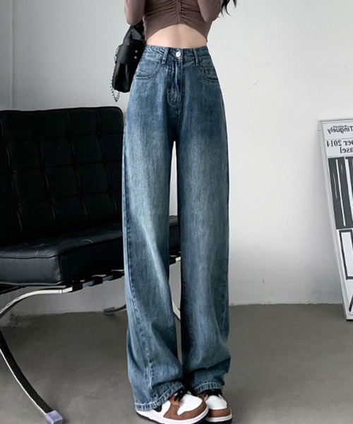 VIBGYOR（ヴィブジョー）の「ストレートワイドデニムパンツ / フルレングス ゆるシルエット ジーンズ(CZ)（デニムパンツ・レディース・ネイビー/ブラウン/ブラック/ブルー・LARGE/MEDIUM）」の17枚目の写真