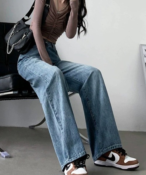 VIBGYOR（ヴィブジョー）の「ストレートワイドデニムパンツ / フルレングス ゆるシルエット ジーンズ(CZ)（デニムパンツ・レディース・ネイビー/ブラウン/ブラック/ブルー・LARGE/MEDIUM）」の18枚目の写真