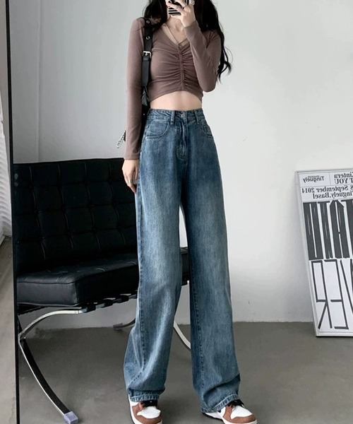 VIBGYOR（ヴィブジョー）の「ストレートワイドデニムパンツ / フルレングス ゆるシルエット ジーンズ(CZ)（デニムパンツ・レディース・ネイビー/ブラウン/ブラック/ブルー・LARGE/MEDIUM）」の20枚目の写真