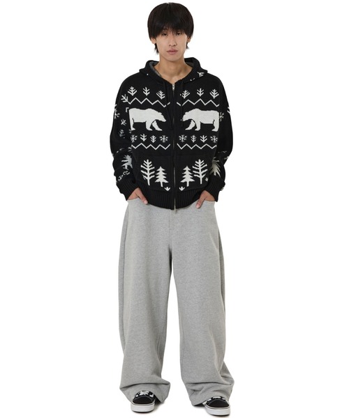 OY(オーワイ)の「『OY/オーワイ』POLAR BEAR KNIT HOODIE ZIP UP/ポーラーベアジップアップニット(ニット/セーター・レディース・ブラック/アイボリー・L/M)」の4枚目の写真