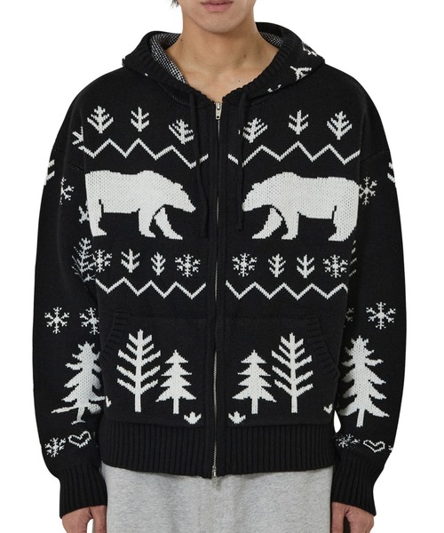 OY(オーワイ)の「『OY/オーワイ』POLAR BEAR KNIT HOODIE ZIP UP/ポーラーベアジップアップニット(ニット/セーター・レディース・ブラック/アイボリー・L/M)」の20枚目の写真