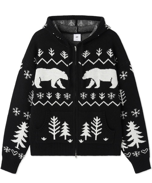 OY(オーワイ)の「『OY/オーワイ』POLAR BEAR KNIT HOODIE ZIP UP/ポーラーベアジップアップニット(ニット/セーター・レディース・ブラック/アイボリー・L/M)」の16枚目の写真