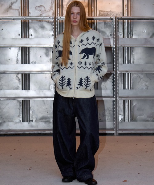OY(オーワイ)の「『OY/オーワイ』POLAR BEAR KNIT HOODIE ZIP UP/ポーラーベアジップアップニット(ニット/セーター・レディース・ブラック/アイボリー・L/M)」の14枚目の写真