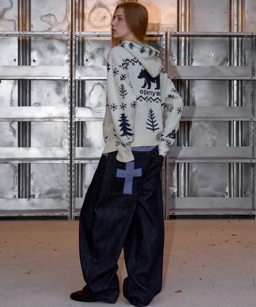 OY(オーワイ)の「『OY/オーワイ』POLAR BEAR KNIT HOODIE ZIP UP/ポーラーベアジップアップニット(ニット/セーター・レディース・ブラック/アイボリー・L/M)」の15枚目の写真