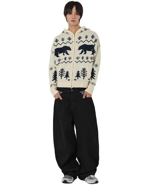 OY(オーワイ)の「『OY/オーワイ』POLAR BEAR KNIT HOODIE ZIP UP/ポーラーベアジップアップニット(ニット/セーター・レディース・ブラック/アイボリー・L/M)」の11枚目の写真