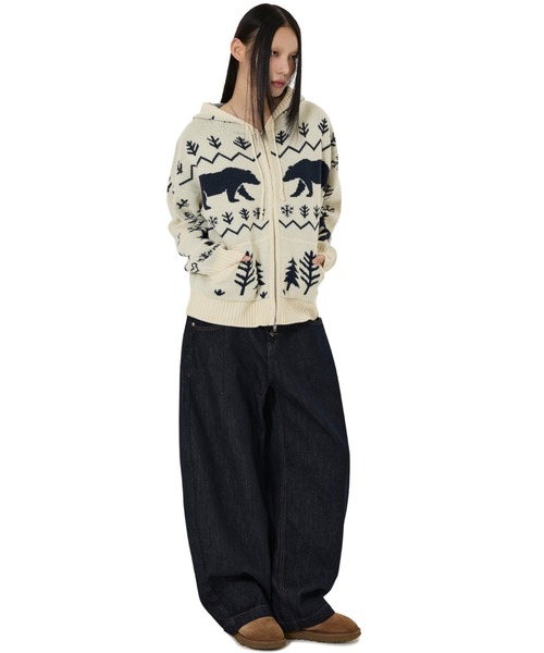 OY(オーワイ)の「『OY/オーワイ』POLAR BEAR KNIT HOODIE ZIP UP/ポーラーベアジップアップニット(ニット/セーター・レディース・ブラック/アイボリー・L/M)」の13枚目の写真