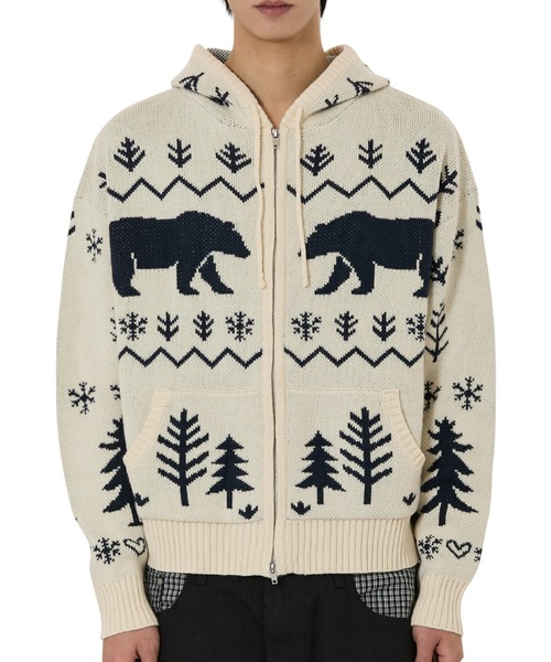 OY(オーワイ)の「『OY/オーワイ』POLAR BEAR KNIT HOODIE ZIP UP/ポーラーベアジップアップニット(ニット/セーター・レディース・ブラック/アイボリー・L/M)」の8枚目の写真